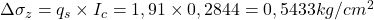  \Delta \sigma_{z} = q_{s} \times I_{c} = 1,91 \times 0,2844 = 0,5433 kg/cm^{2} 