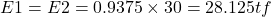  E{1} = E{2} = 0.9375 \times 30 = 28.125 tf 