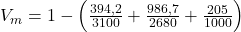  V_{m} = 1 - \left( \frac{394,2 }{3100 } + \frac{986,7 }{2680 } + \frac{205 }{1000 } \right) 