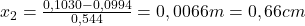  x_{2} = \frac{0,1030 - 0,0994}{0,544} = 0,0066 m = 0,66 cm 