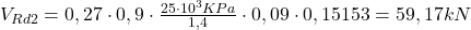  V_{Rd2} = 0,27 \cdot 0,9 \cdot \frac{25\cdot 10^{3}KPa}{1,4}\cdot 0,09\cdot 0,15153 = 59,17 kN 
