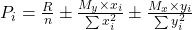 P _{i} = \frac{R}{n} \pm \frac{M _{y}\times x_{i}}{\sum x_{i}^{2}} \pm \frac{M _{x}\times y_{i}}{\sum y_{i}^{2}}