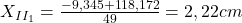  X_{II_{1}} = \frac{-9,345 + 118,172}{49} = 2,22cm 