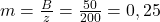 Rendered by QuickLaTeX.com  m = \frac{B}{z} = \frac{50}{200} = 0,25