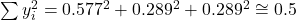  \sum y_{i}^{2} = 0.577^{2} + 0.289^{2} + 0.289^{2} \cong 0.5 