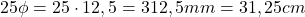 Rendered by QuickLaTeX.com 25\phi = 25\cdot 12,5 = 312,5mm=31,25cm