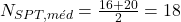  N_{SPT,m&eacute;d} = \frac{16+20}{2} = 18 