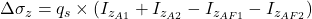 Rendered by QuickLaTeX.com  \Delta \sigma_{z} = q_{s} \times \left ( I_{z_{A1}} + I_{z_{A2}} - I_{z_{AF1}} - I_{z_{AF2}} \right )
