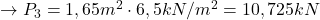  \rightarrow P_{3} = 1,65m^{2} \cdot 6,5 kN/m^{2} = 10,725 kN 