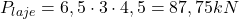  P_{laje} = 6,5 \cdot 3 \cdot 4,5 = 87,75 kN 