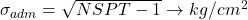  \sigma _{adm} = \sqrt{NSPT - 1}\to kg/cm^{2} 