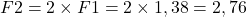  F2 = 2\times F1 = 2 \times 1,38 = 2,76 