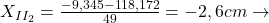  X_{II_{2}} = \frac{-9,345 - 118,172}{49} = -2,6cm \rightarrow 