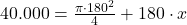  40.000 = \frac{\pi \cdot 180^{2} }{4} + 180\cdot x 