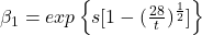 \textrm{}\beta _{1} = exp \left\{s[1 - (\frac{28}{t})_{}^{\frac{1}{2}}] \right\}