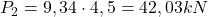  P_{2} =9,34\cdot 4,5 = 42,03 kN 