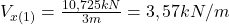  V_{x(1)} = \frac{10,725 kN}{3m} = 3,57 kN/m 